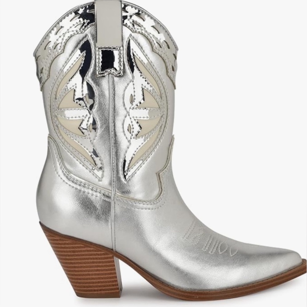 Silver Brand New Western Nine West Boots SZ.10.5 - Picture 1 of 12